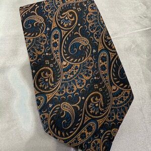 Wembley Paisley Men's Tie in Black, Gold, & Blue